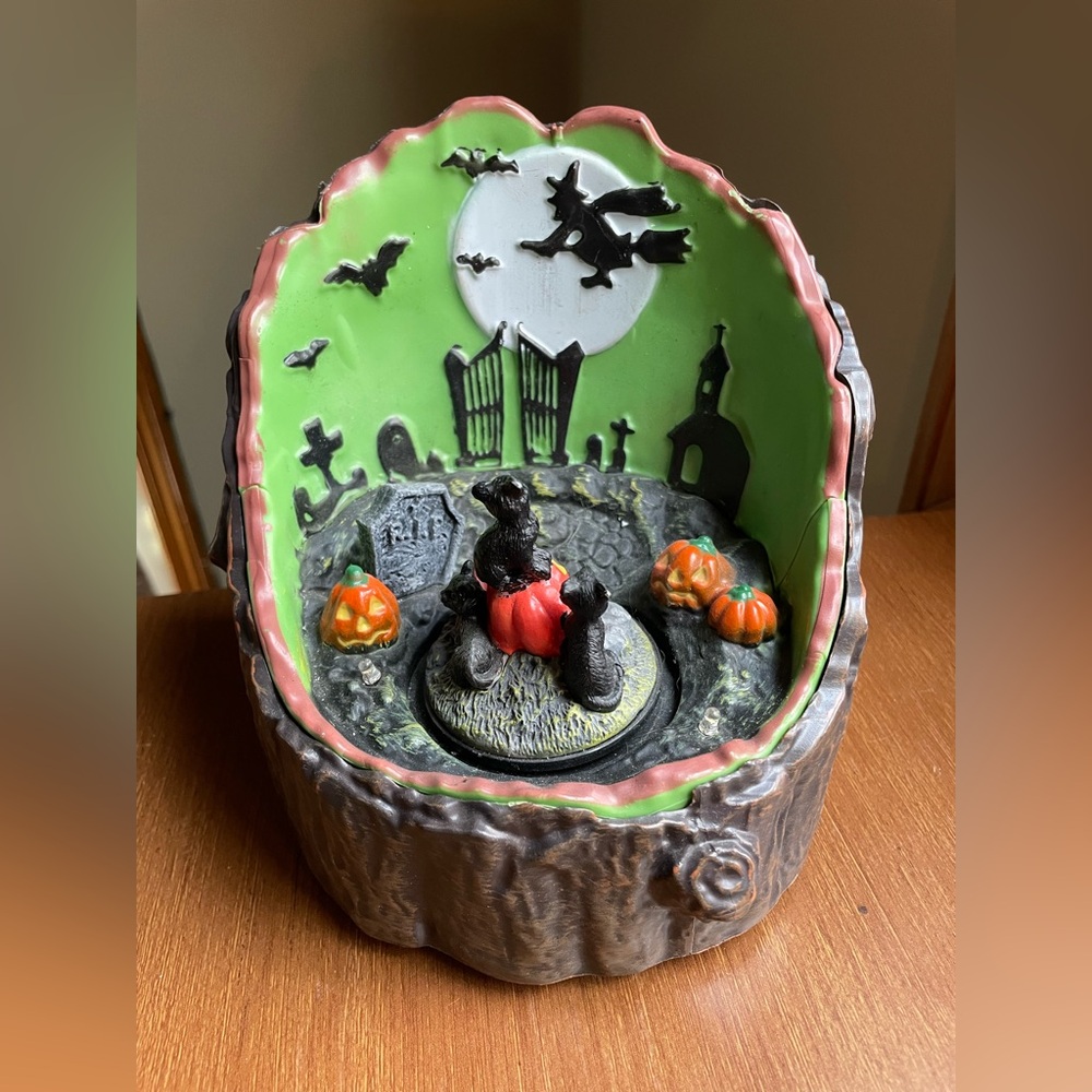 Halloween Black Cats and Witch Light Sound and Motion Decor Pan Asian Creations